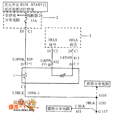 上海别克轿车加热式氧传感器的工作电路如图3所示,ho2s氧传感器有4根