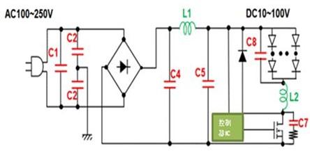 12v80v通用led灯电路图,12v至80vled灯电路图 led球泡灯的一般电源电路图如图6所示.