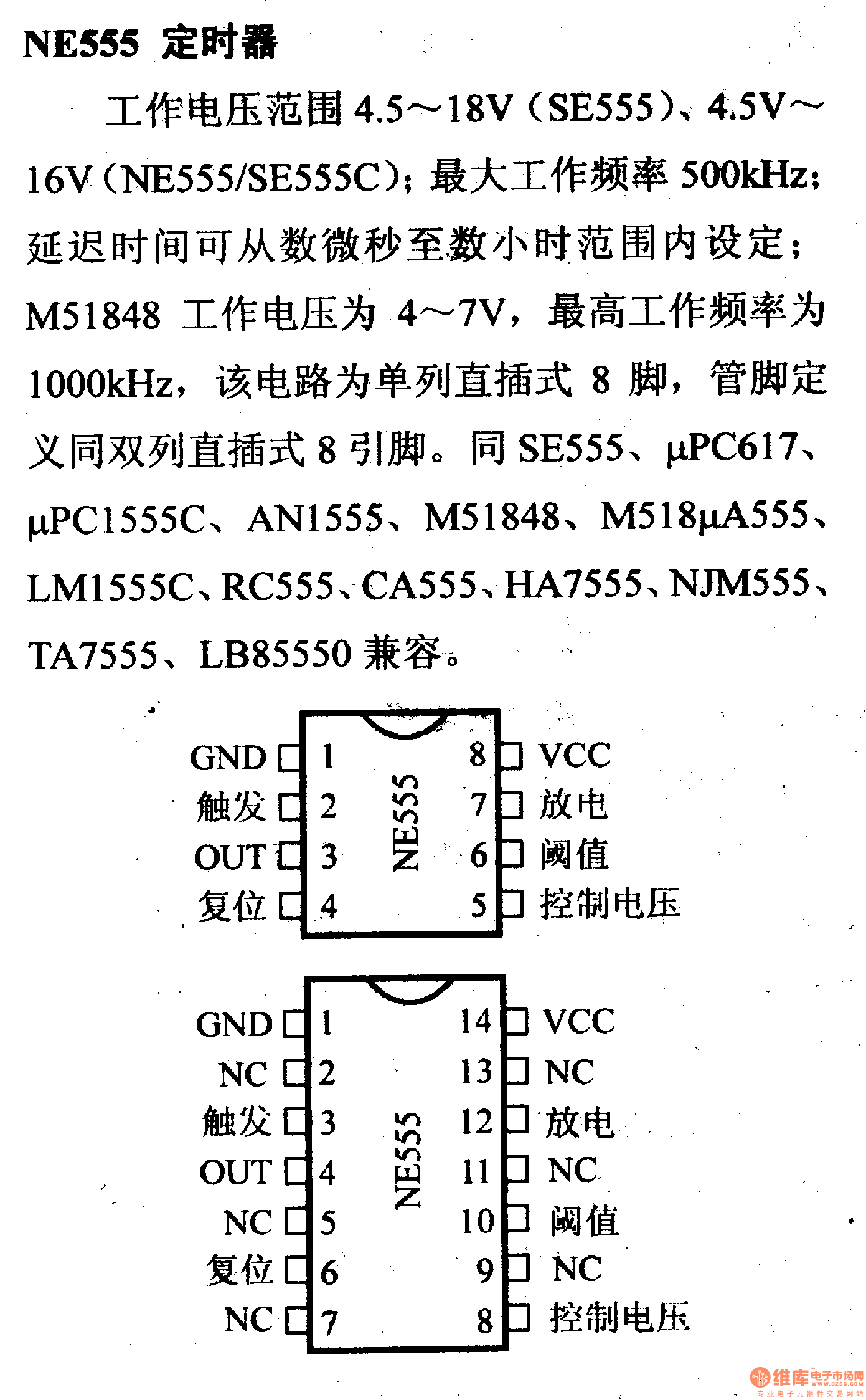 电路引脚及主要特性ne555 定时器