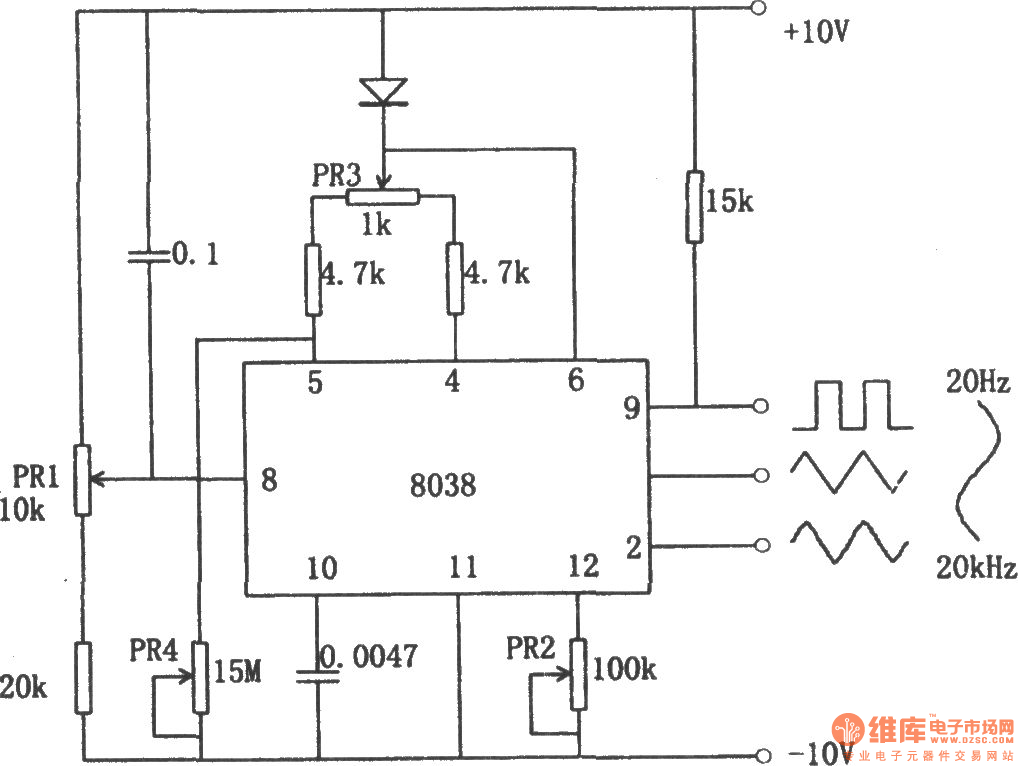 用8038的函数发生器函数信号产生器 电路图 维