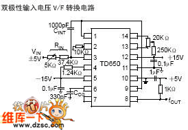 AD650双极性输入电压V/F转换电路图