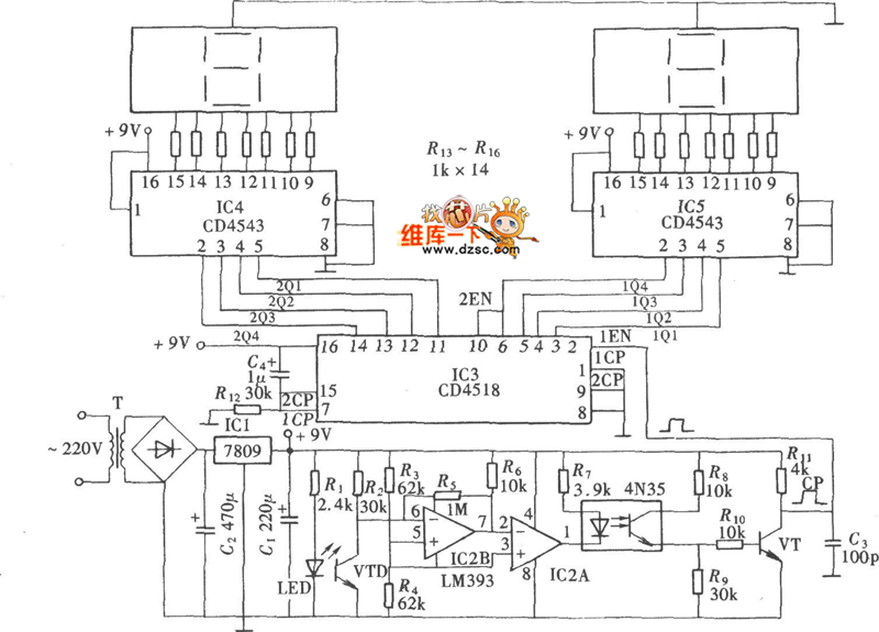 图(CD4518、CD4543)数字电路电路图+.