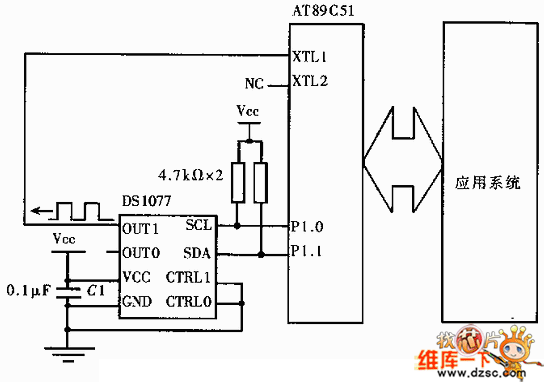 DS1077在单片机系统中的硬件电路图