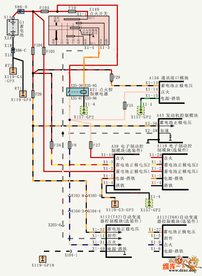 上海别克荣御V6 3.6L轿车电源接地分配电路图