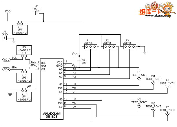DS1803数字电位器与PIC控制器的连接电路图