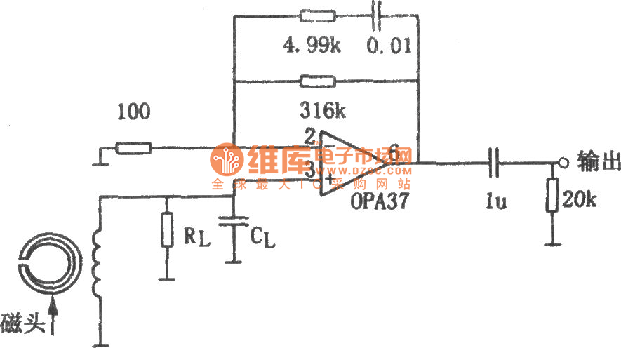 NAB磁头前置放大器(OPA37)电路图