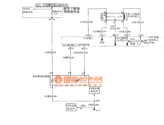别克/gl8氧传感器,废气再循环和动力系统电控单元电路