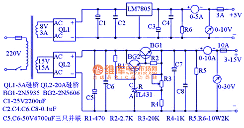 大功率可调稳压电源电路图