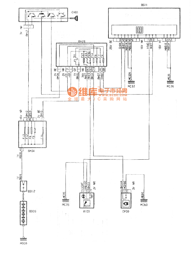 神龙2.0l轿车点烟器/附件插头电路图