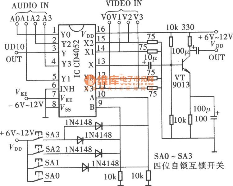 四通道A／V转换电路(CD4052)电路