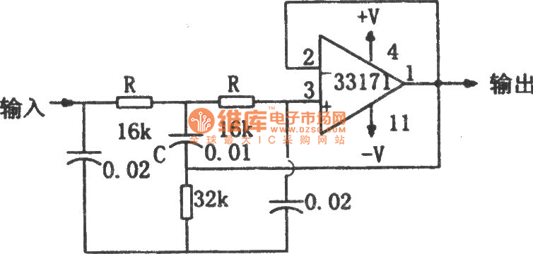 MC33171构成的陷波器电路图