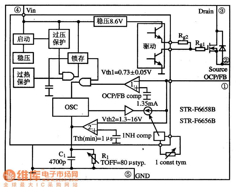 str-f6656b,str-f6658b开关电源厚膜集成电路图