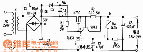 利用tl431作大功率可调稳压电源电路图