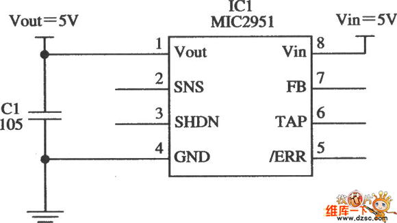 【图】由mic2951构成的5v限流器电路图稳压电源