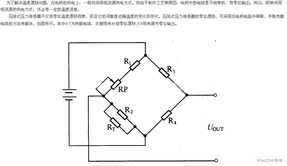 【图】压阻式压力传感器组成的温度补偿电路图
