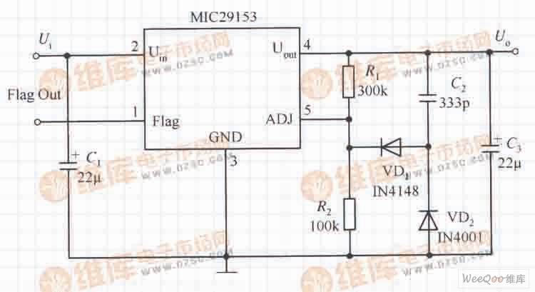 MIC29153构成的慢启动稳压器电路