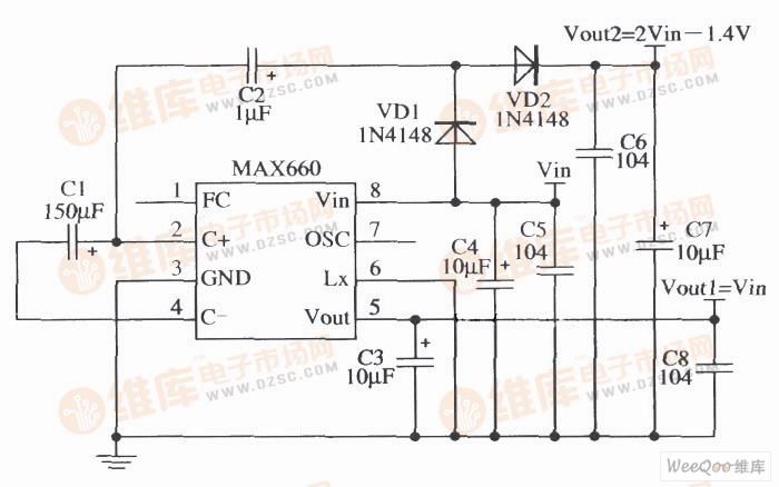 【图】由MAX660构成输出两种电压的应用电路