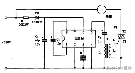 巧用lm386作音乐彩灯控制器电路图