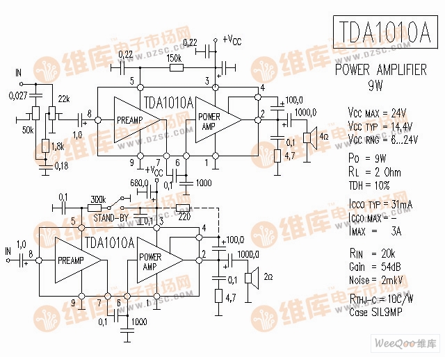 TDA1010A 音响IC电路