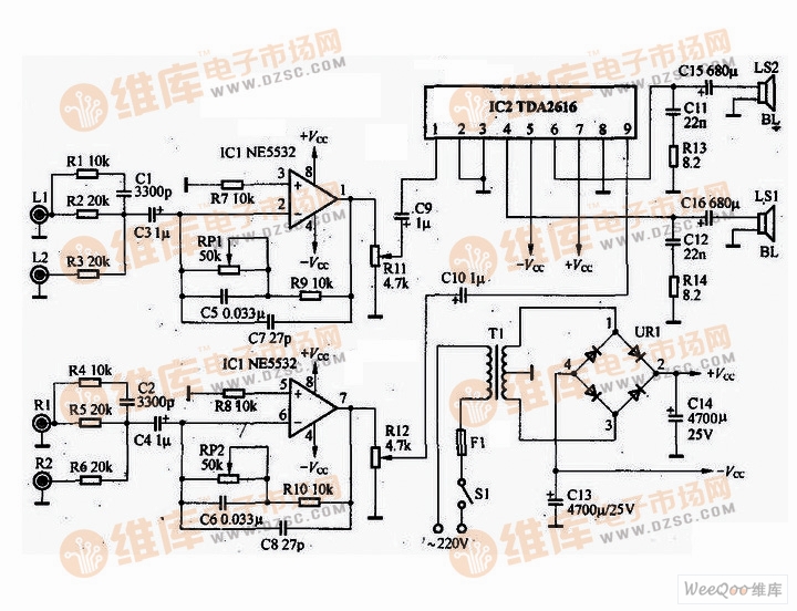 图】漫步者R800TC有源音箱电路图音频电路电