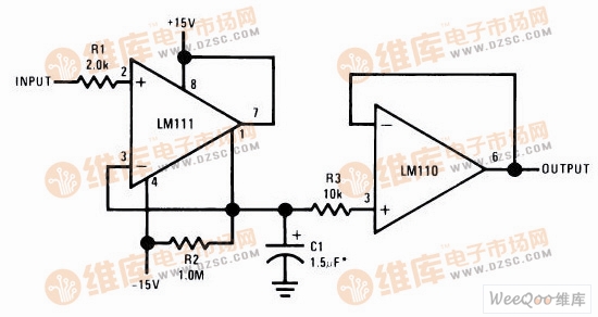 LM111与LM110组成的无二极管正峰值检测电路