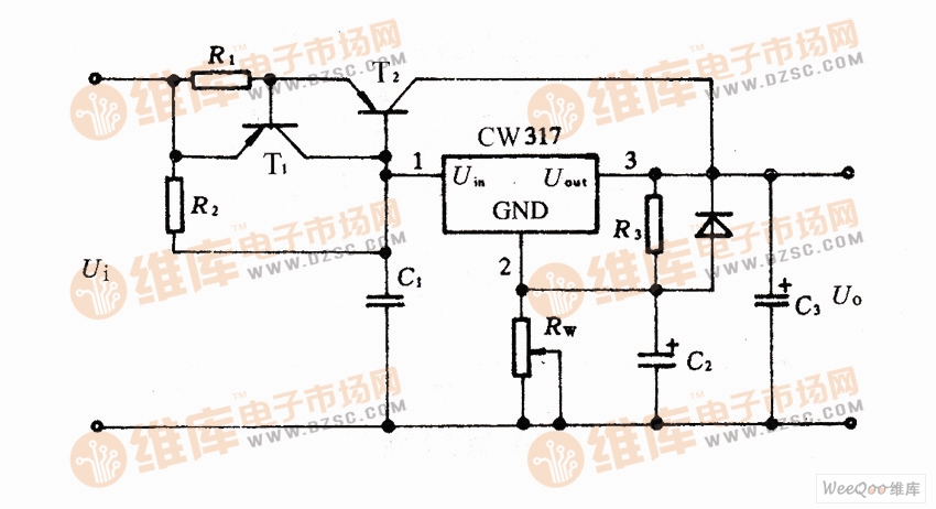 CW317输出电流扩展稳压电路
