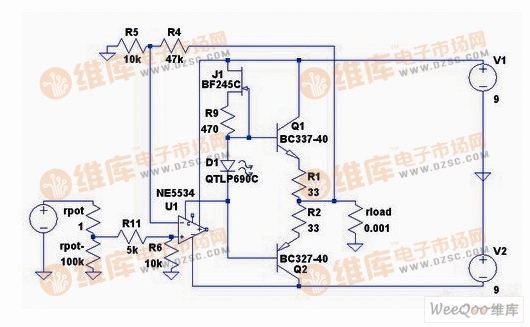 自制简单ne5534推动晶体管的耳放电路图