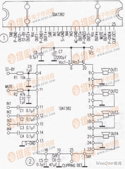 TDA7382新型甲乙类音频功率放大器电路