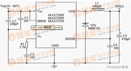 开关集成稳压器MAX727／MAX728／MAX729的应用电路
