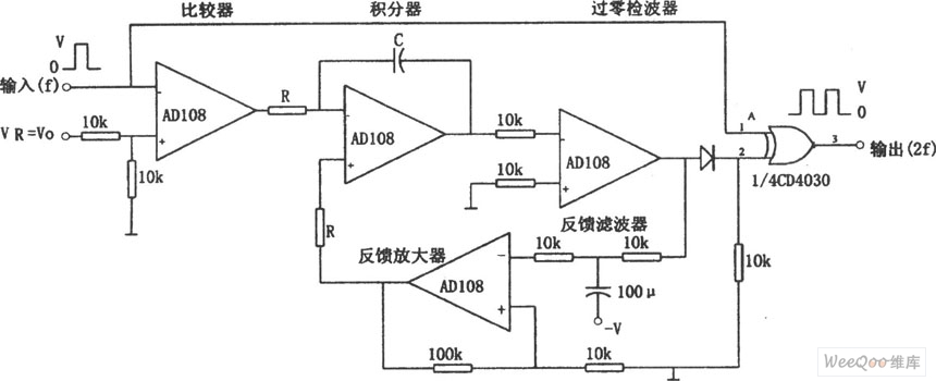 由AD108构成的可输入非对称方波的倍频器电路