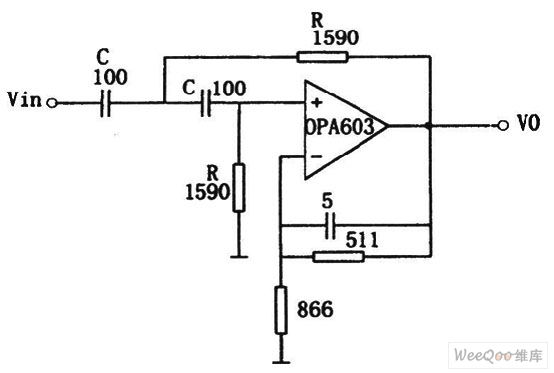 OPA603构成的1MHz高通滤波器电路
