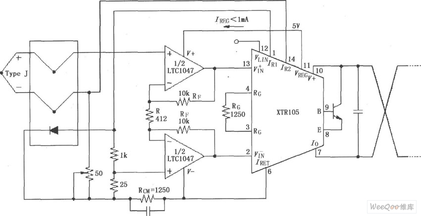 XTR105热电偶测量环电路图