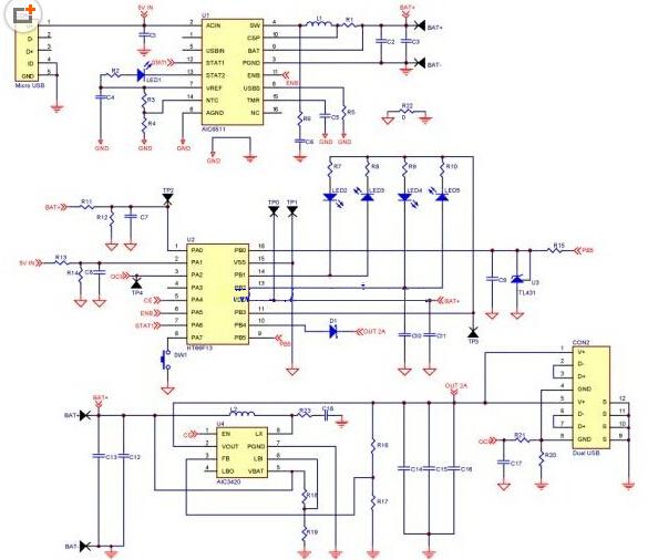 【图】移动电源电路设计原理图充电电路