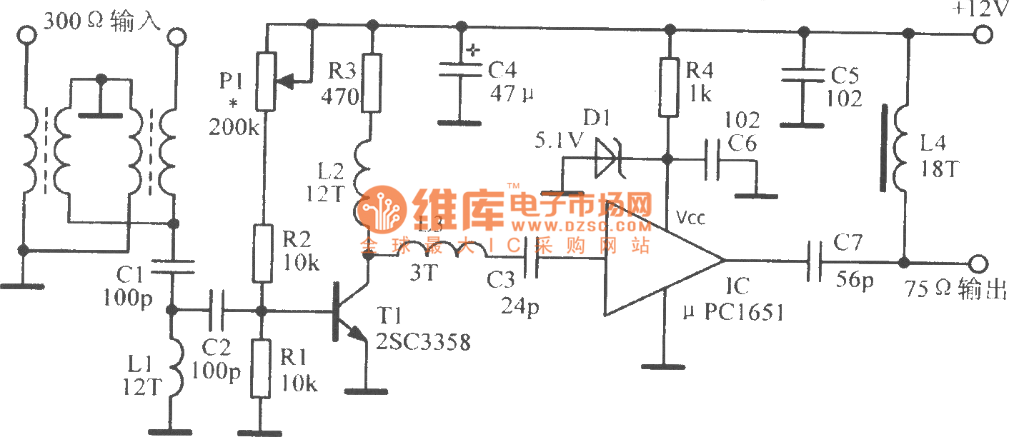 全频道电视天线放大电路