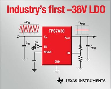 TI发布业界首款-36V低压降稳压器