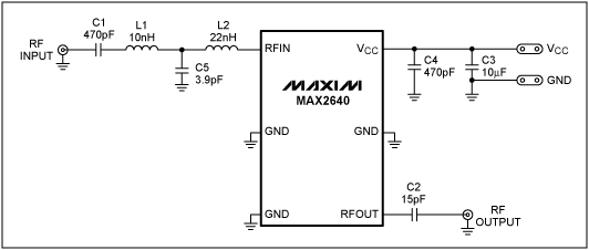 图1. MAX2640针对470MHz至770MHz ISDB-T应用的调谐电路