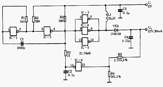 5V转换成12V的调压器电路