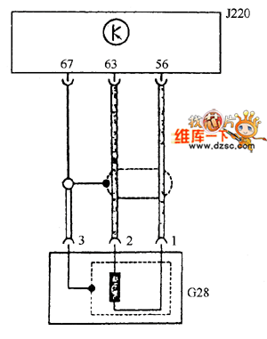 图6  曲轴位置传感器G28与ECU连接关系