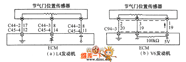 节气门位置传感器与ECM连接电路