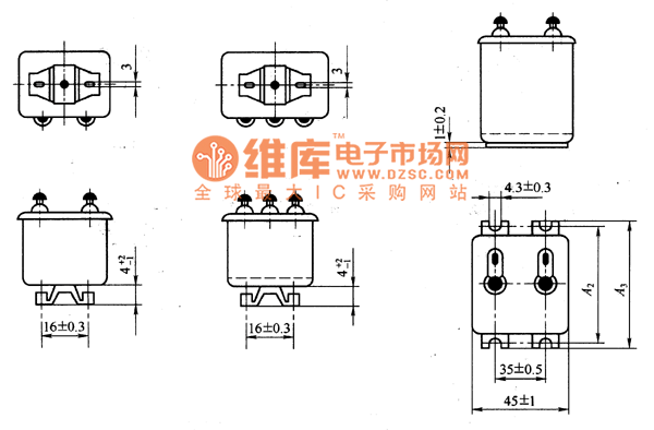 CJ40-3型金属化纸介电容器外形