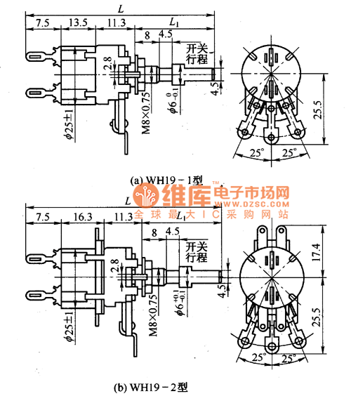 带开关合成碳膜电位器外形
