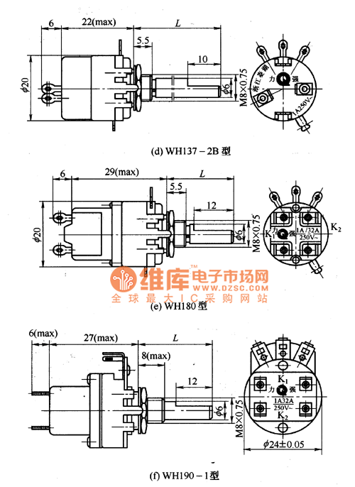 带开关合成碳膜电位器外形