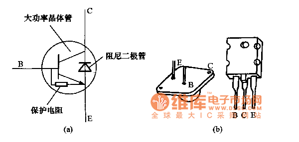带阻尼行输出管的图形符号和外形电路图