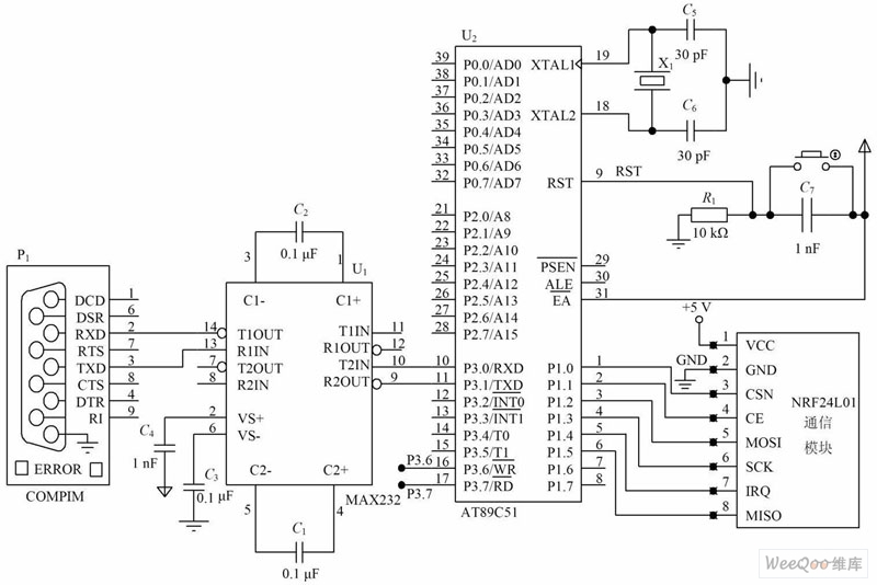 SPI 接口与MAX232 通信硬件电路图