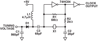 图6. 采用电压调谐方式的分立晶体振荡器