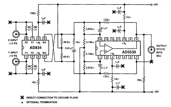 图7. 使用无源电平转换的直流至60 MHz电压控制放大器