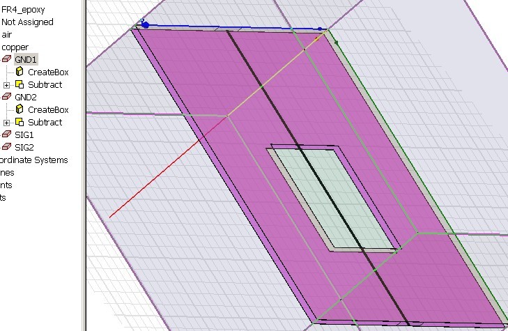 图21 参考平面GND1 和参考平面GND2 均开槽的三维几何图形