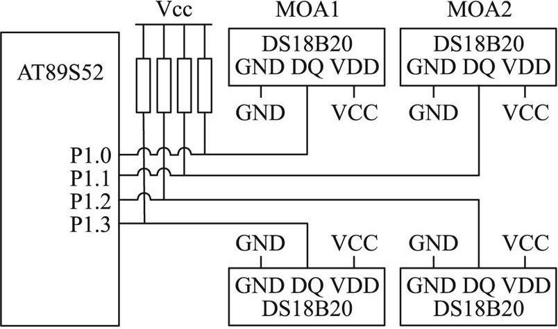 图5  DS l8B20的多点测温电路原理图