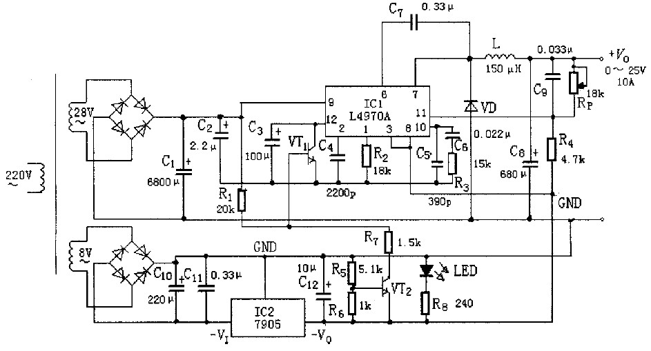 　图4 　0～25V、10A 的开关可调电源