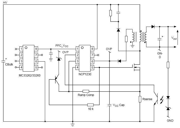 图1  NCP1230组成的AC/DC简化电路